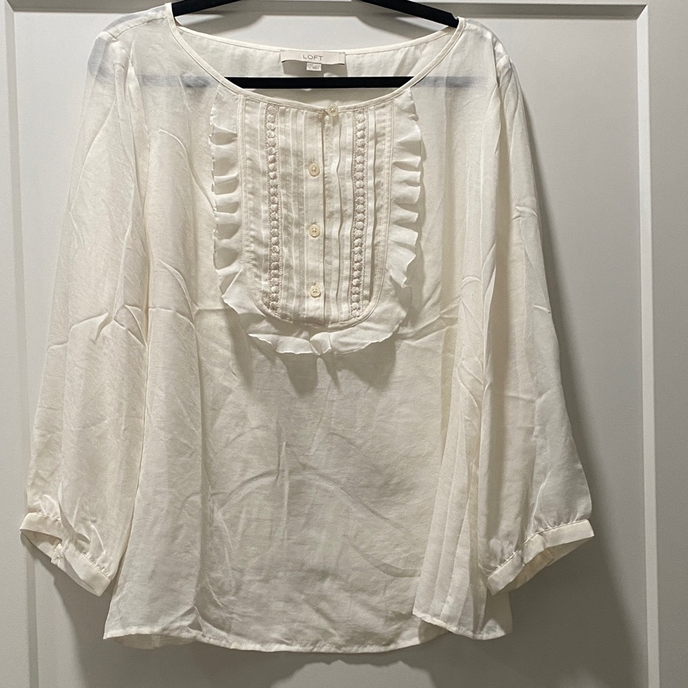 LOFT Women's Ivory Ruffle Blouse